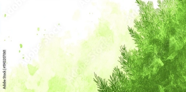 Obraz A peaceful watercolor image of foggy green mountains with a cloudy background