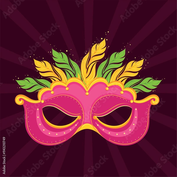 Fototapeta Carnival mask with pink feathers on dark Vector