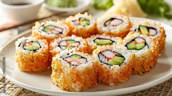 Obraz Crispy Fried California Rolls with Crab, Avocado, and Cucumber