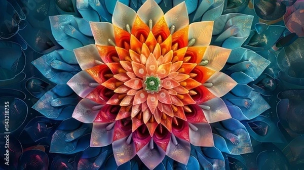 Obraz Multicolored Glittering Mandala Flower with Intricate Layered Petals