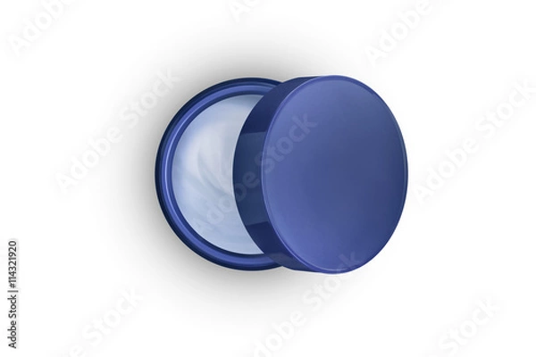 Fototapeta Open jar with night cream. Skin care creative concept. Top view. Isolated on a white background