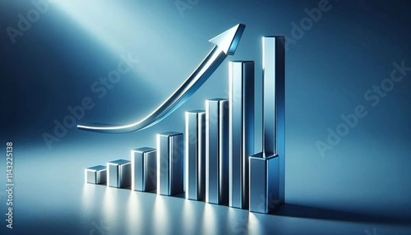 Fototapeta A clear glass bar graph with polished bars that rise in height. A glowing arrow rises above, symbolizing growth and progress.