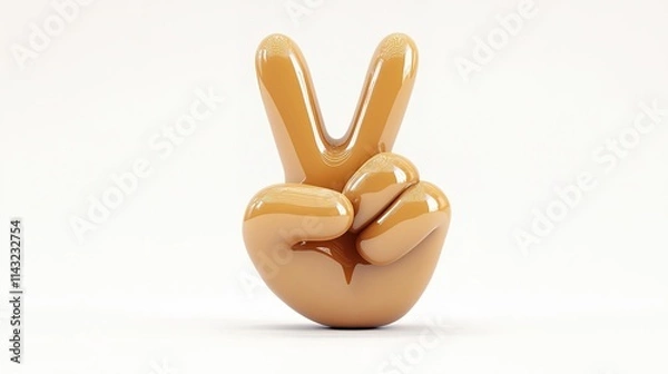 Obraz A 3D shiny chubby cartoon hand symbol making a fighting hand gesture with two fingers up, set against a clean white background. The playful design adds a touch of fun and energy to the scene.
