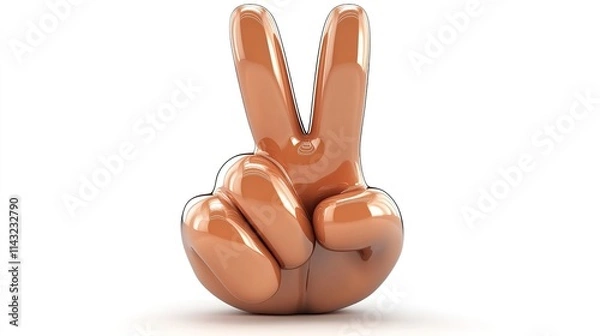 Obraz A 3D shiny chubby cartoon hand symbol making a fighting hand gesture with two fingers up, set against a clean white background. The playful design adds a touch of fun and energy to the scene.