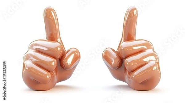 Obraz A 3D shiny chubby cartoon hand symbol making a fighting hand gesture with two fingers up, set against a clean white background. The playful design adds a touch of fun and energy to the scene.
