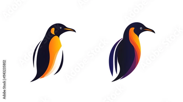 Fototapeta Simple Penguin Icons: Clean and Adorable Flat Logo Design