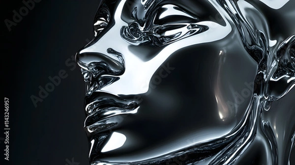 Obraz Morphing liquid metal forms a futuristic face.