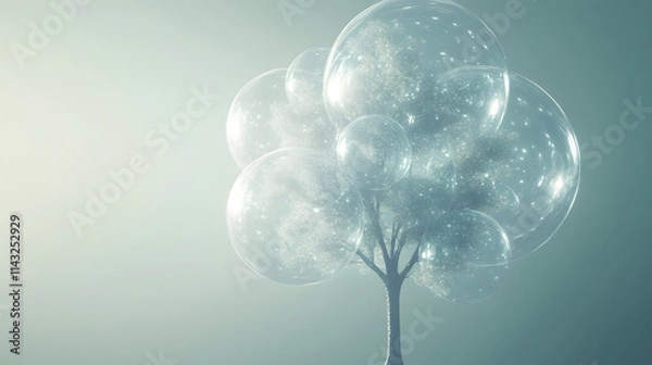 Obraz Transparent spheres assemble into an abstract tree.