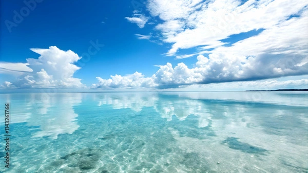 Obraz Crystal Clear Seascape Reflection Sky Mirror Effect Clarity Purity Ample Copy Space Left Side
