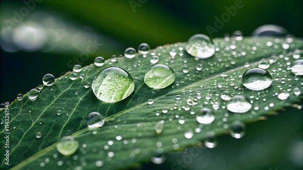 Fototapeta Close-Up HD Dew on Leaf - Artistic Digital Wallpaper - Subtle Nature Photography with Empty Space for Creativity