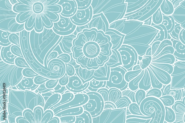 Fototapeta Seamless pattern with stylized flowers. Ornate zentangle seamless texture, pattern with abstract flowers. Floral pattern can be used for wallpaper, pattern fills, web page background.