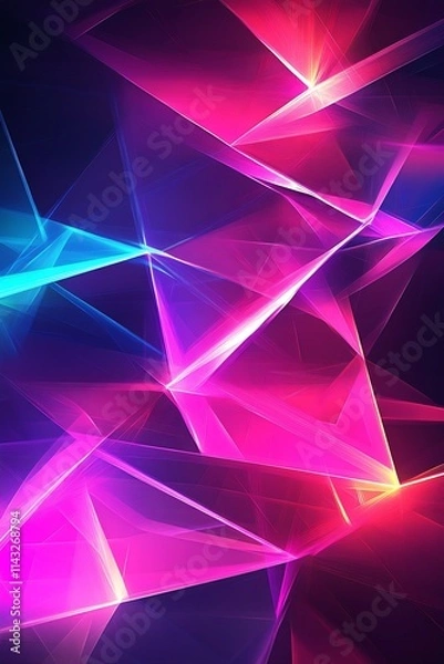 Obraz Vibrant Neon Abstract Background with Intersecting Geometric Shapes and Glowing Lights : Generative AI