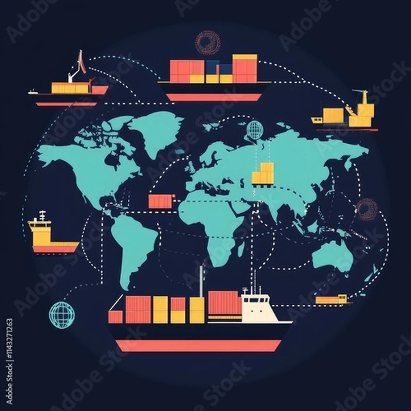 Fototapeta logistics network flat design front view global trade animation Split-complementary color scheme