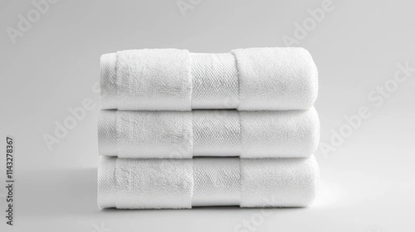 Fototapeta A stack of neatly rolled white towels, ideal for spas or bathroom settings.