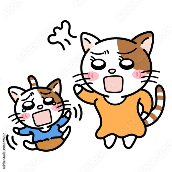 Obraz 子供にしつけをしているお母さんネコ