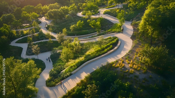 Fototapeta A winding pathway through a lush green park, inviting leisurely strolls and exploration.