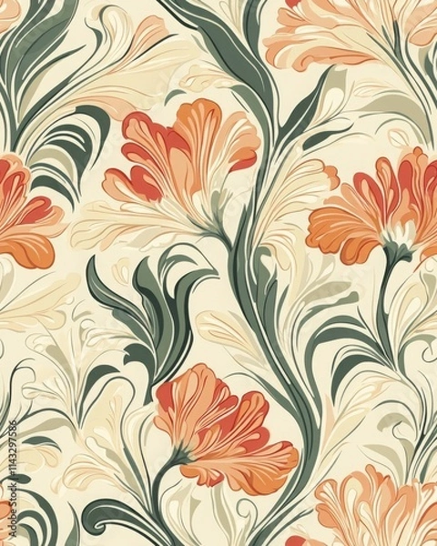Fototapeta Floral Art Nouveau Seamless Pattern Design