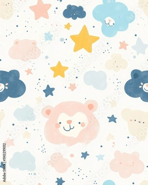 Fototapeta Cute Nursery Pattern with Bears and Clouds