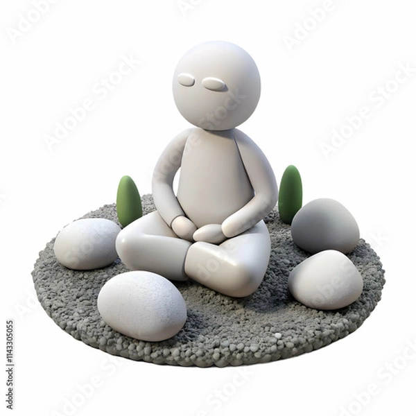 Fototapeta Adept Sitting on Gravel with Moss, Smooth Pebbles, and Calm Ambient Space in Photo Stock Concept