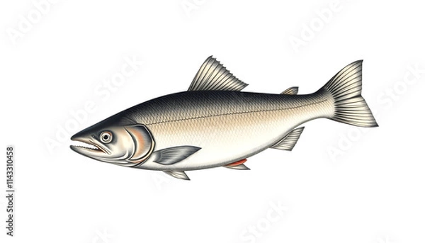 Fototapeta A vintage-style engraving illustration of a salmon, a delicacy from the sea, showcasing its marine beauty, digital art, with white tones