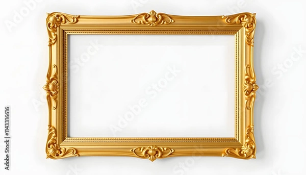 Fototapeta antique gold picture frame isolated on transparent background, papercraft, with white tones
