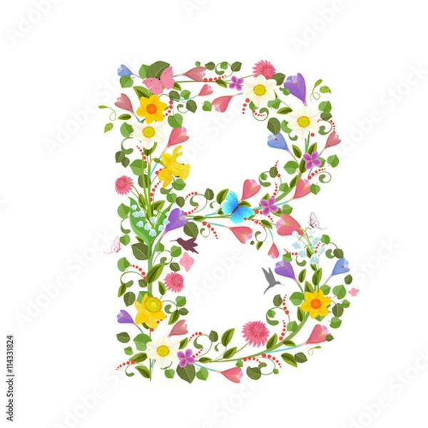 Fototapeta ornate capital letter font consisting of the spring flowers and