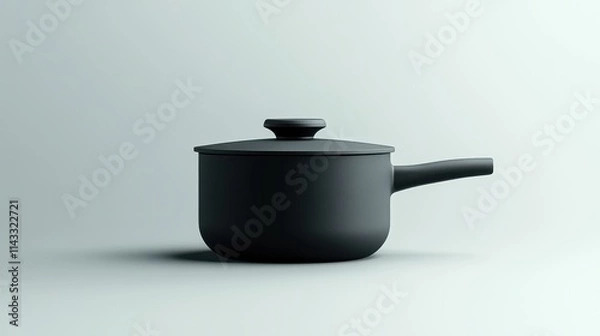 Fototapeta Minimalist pot design with a sleek finish and handle, ideal for graphic use against a white background.
