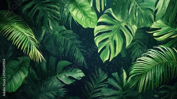 Fototapeta Lush Rainforest Canopy with Green Leaves and Rising Humidity in a Tropical Environment