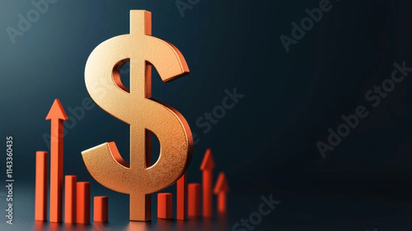 Fototapeta U.S. Inflation concept. Dollar symbol with upward arrows and graphs representing growth