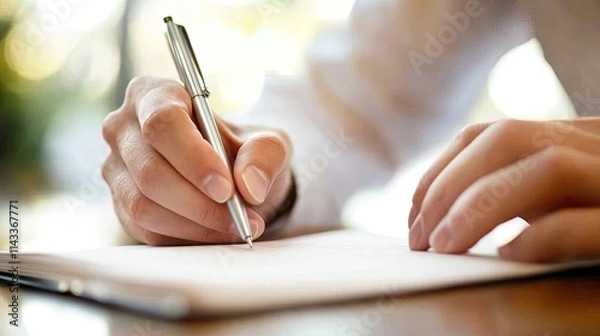 Fototapeta Close-up of a Person Writing in a Notebook