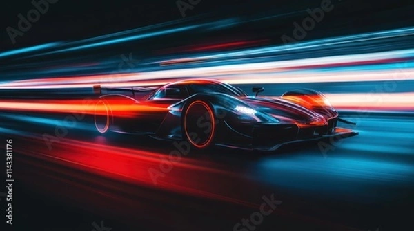 Fototapeta A dynamic racing car in motion, surrounded by vibrant light trails.