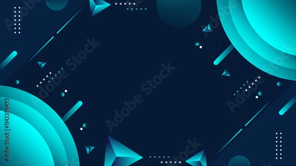 Fototapeta Abstract Geometric Background with Cyan Shapes and Blue Gradient Design