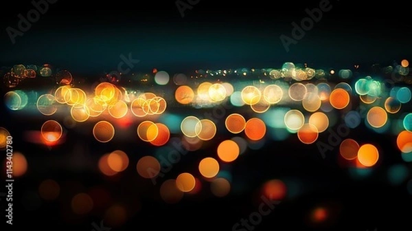 Fototapeta An abstract view of city lights blurred in motion, creating a sense of energy and life through vibrant colors.