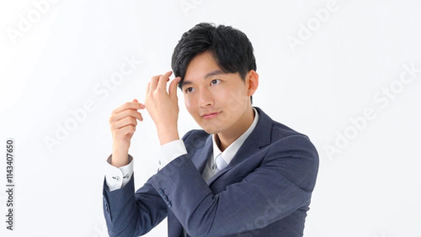 Fototapeta ヘアセットをするビジネスマン