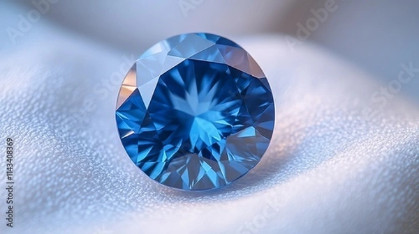 Obraz A stunning blue gemstone sparkling brilliantly on a soft surface, showcasing its cut and clarity.
