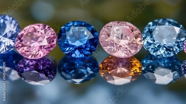 Obraz A stunning array of colorful gemstones reflecting beautifully, showcasing various hues and cuts in a mesmerizing display.