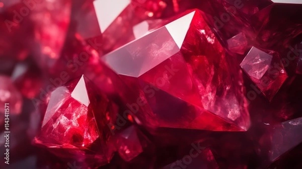 Obraz A close-up view of vibrant red rubies, showcasing their brilliant facets and rich color, highlighting their natural beauty and gemstone quality.