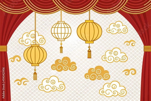 Fototapeta 3D New Year Festival with Red Curtain Ambiance