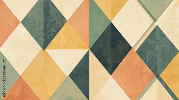 Fototapeta An abstract geometric pattern composed of overlapping triangles in muted earthy tones, including ochre, sage, and beige. The design creates a harmonious blend of shapes and colors