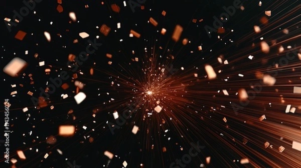 Fototapeta Copper Sparks Exploding In A Dark Night Sky