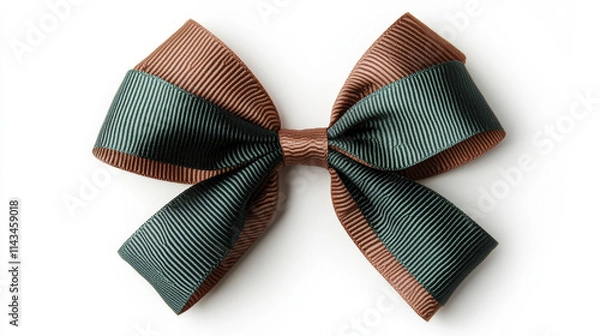 Fototapeta decorative bow featuring green and brown ribbon with textured stripes, perfect for gifts or festive occasions. Its elegant design adds charming touch to any presentation