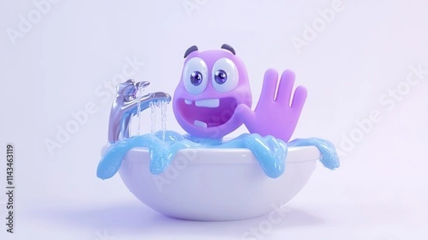 Obraz Wash Your Hands in 3D Cartoon Style