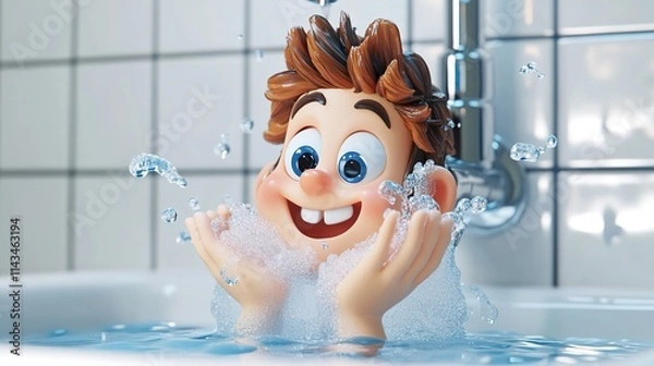 Obraz Wash Your Hands in 3D Cartoon Style