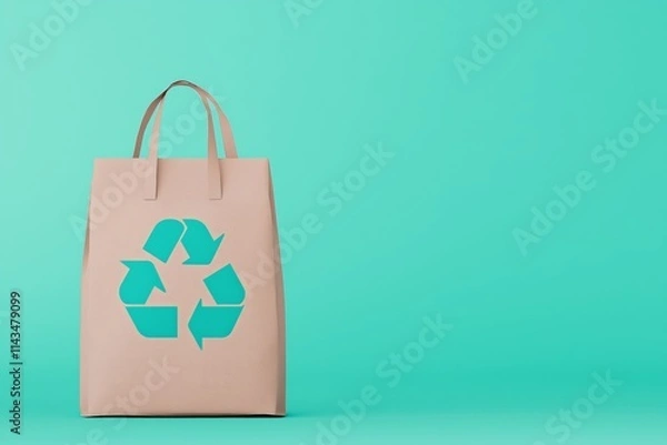 Fototapeta environment impact  ecosystem  recyclingcarbon global warming concept. Recyclable shopping bag on a teal background.