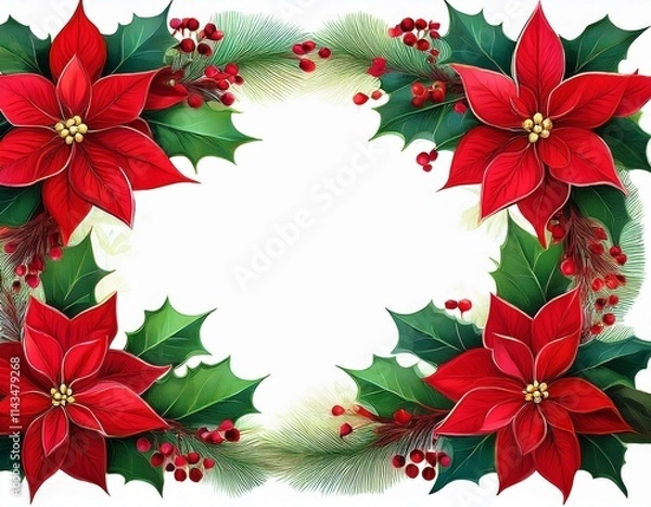 Fototapeta ポインセチアフレーム｜赤と緑の伝統デザイン