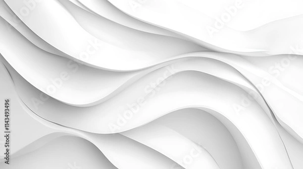Fototapeta Wavy white surface 3D render abstract style digital art mockup. AI Generated