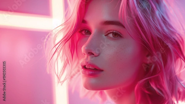 Obraz ピンク色の髪の女性