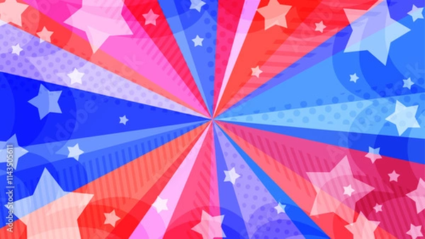 Obraz 星が飛び出す赤と青のトリコロールカラーの放射背景(16:9)