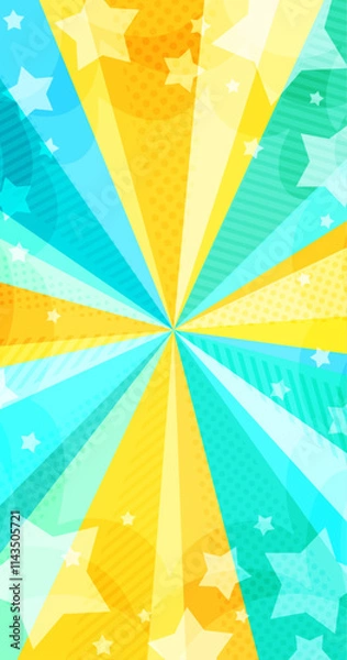 Obraz 星が飛び出す黄色と水色のさわやかフレッシュ放射背景(縦型)