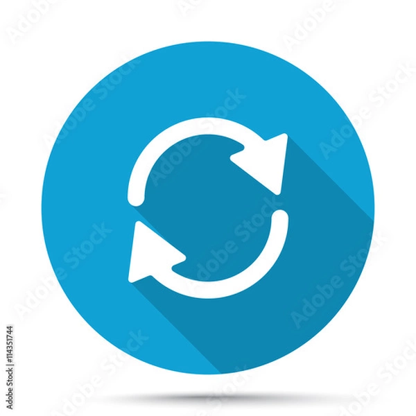 Fototapeta White Refresh icon on blue button isolated on white